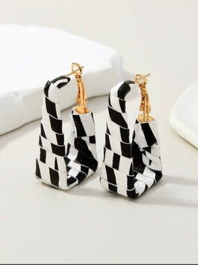 Zebra Print Leather Geometric Hoop Earrings